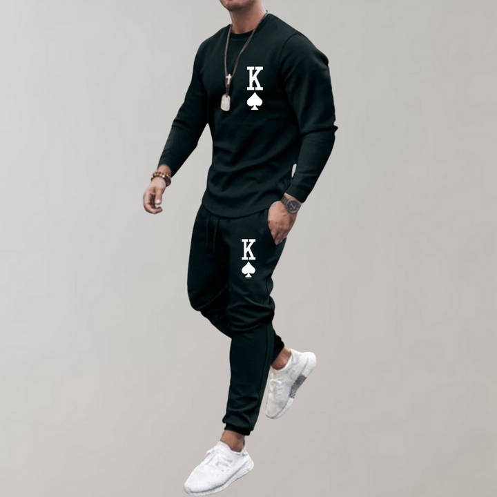 Herren Jogginganzug mit King-Print für Sport & Freizeit-Schwarz-S-Luzern Mode