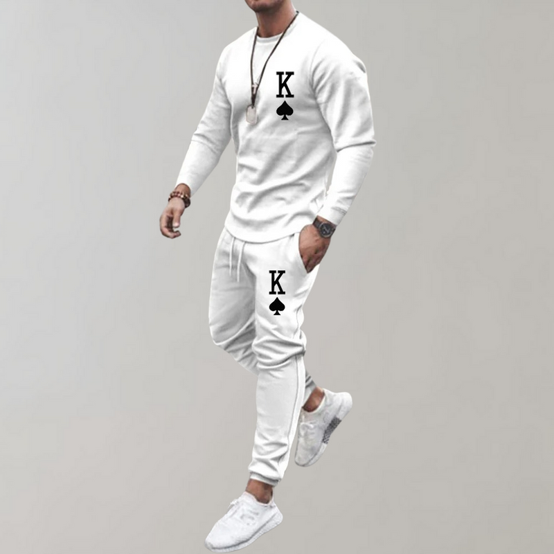 Herren Jogginganzug mit King-Print für Sport & Freizeit-Weiß-S-Luzern Mode