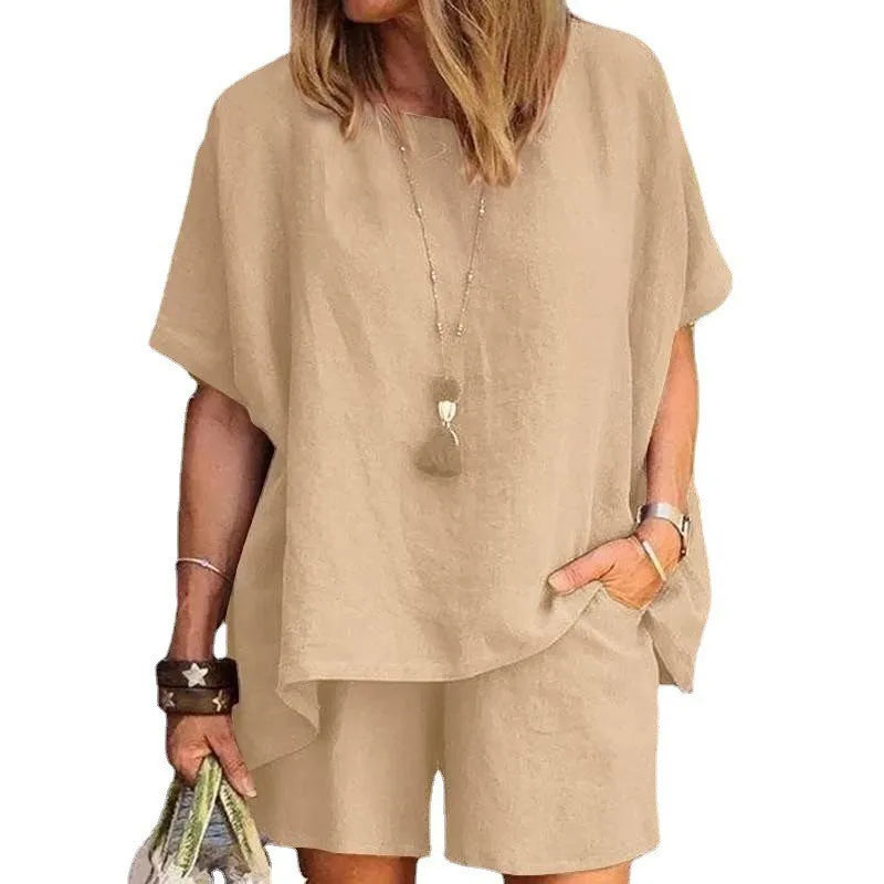 Leinen Set Damen zweiteilig | Shirt kurzarm | Shorts weit | atmungsaktiv | leicht-Luzern Mode