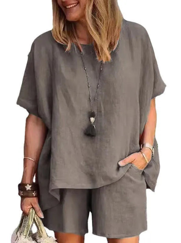 Leinen Set Damen zweiteilig | Shirt kurzarm | Shorts weit | atmungsaktiv | leicht-Luzern Mode
