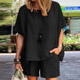 Leinen Set Damen zweiteilig | Shirt kurzarm | Shorts weit | atmungsaktiv | leicht-Schwarz-S-Luzern Mode