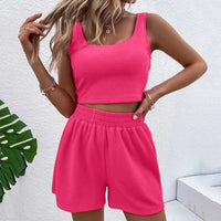 Zweiteiler Damen Sommer | Croptop ärmellos | Shorts elastisch | weich | atmungsaktiv-Rosa-S-Luzern Mode