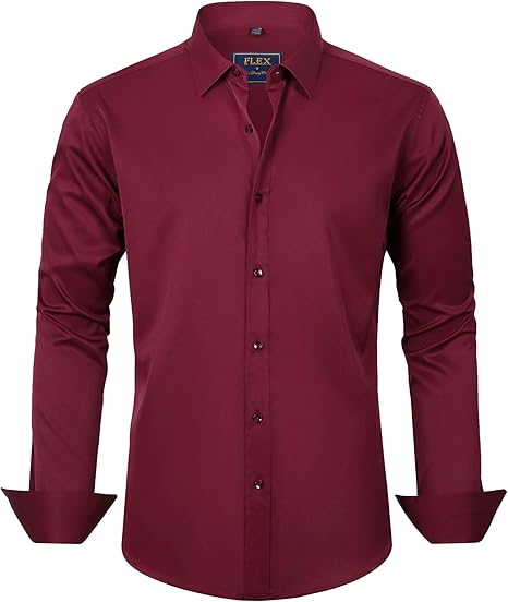Herren Businesshemd Slim Fit - Bügelfrei und Atmungsaktiv-Bordeauxrot-S-Luzern Mode