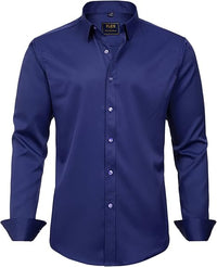 Herren Businesshemd Slim Fit - Bügelfrei und Atmungsaktiv-Dunkelblau-S-Luzern Mode