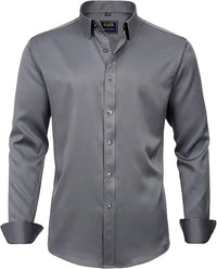Herren Businesshemd Slim Fit - Bügelfrei und Atmungsaktiv-Grau-S-Luzern Mode