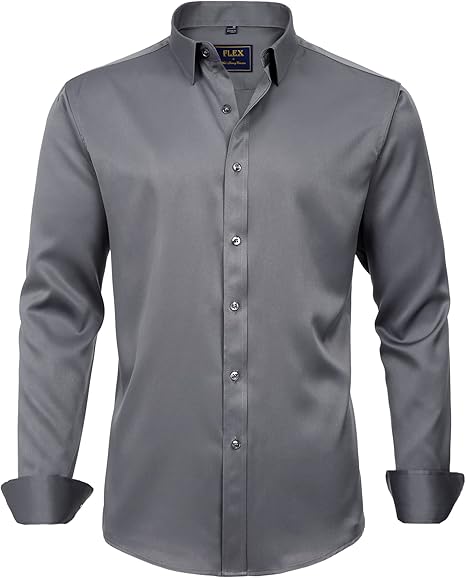 Herren Businesshemd Slim Fit - Bügelfrei und Atmungsaktiv-Grau-S-Luzern Mode