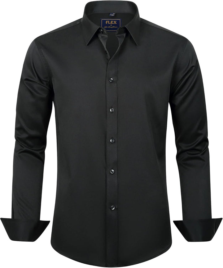 Herren Businesshemd Slim Fit - Bügelfrei und Atmungsaktiv-Schwarz-S-Luzern Mode