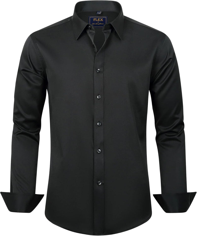 Herren Businesshemd Slim Fit - Bügelfrei und Atmungsaktiv-Schwarz-S-Luzern Mode