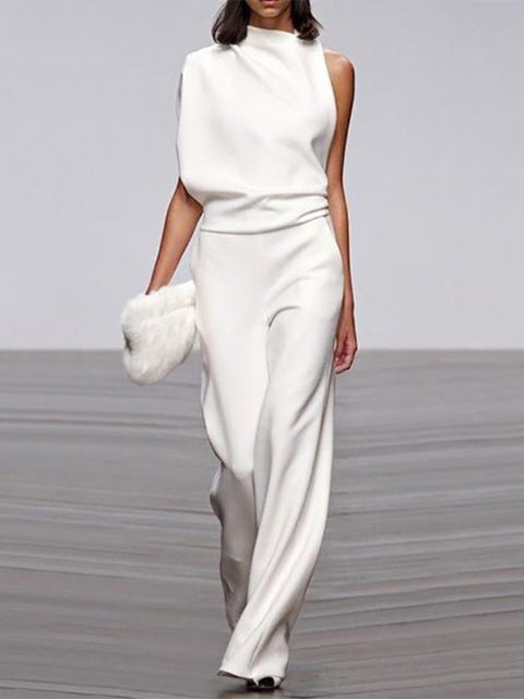 Damen Jumpsuit | Ärmellos – Stilvoll – Einfarbig – Vielseitig – Langlebig – Bequem-Weiß-32-Luzern Mode