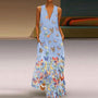 Luftiges Sommerkleid Damen | Maxi | Schmetterlingsprint | Farbenfroh | Ärmellos-Hellblau-S-Luzern Mode