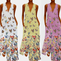 Luftiges Sommerkleid Damen | Maxi | Schmetterlingsprint | Farbenfroh | Ärmellos-Luzern Mode
