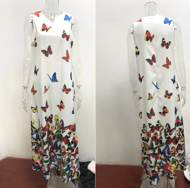 Luftiges Sommerkleid Damen | Maxi | Schmetterlingsprint | Farbenfroh | Ärmellos-Luzern Mode