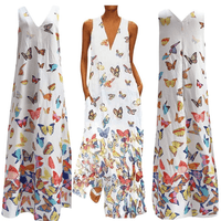 Luftiges Sommerkleid Damen | Maxi | Schmetterlingsprint | Farbenfroh | Ärmellos-Weiß-S-Luzern Mode