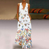 Luftiges Sommerkleid Damen | Maxi | Schmetterlingsprint | Farbenfroh | Ärmellos-Luzern Mode