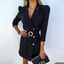 Damen Blazer Kleid mit Gürtel und Knopfleiste Elegant-Schwarz-S-Luzern Mode