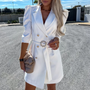 Damen Blazer Kleid mit Gürtel und Knopfleiste Elegant-Weiß-S-Luzern Mode