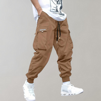 Herren Cargo Jogginghose mit Taschen und Kordelzug-Khaki-S-Luzern Mode