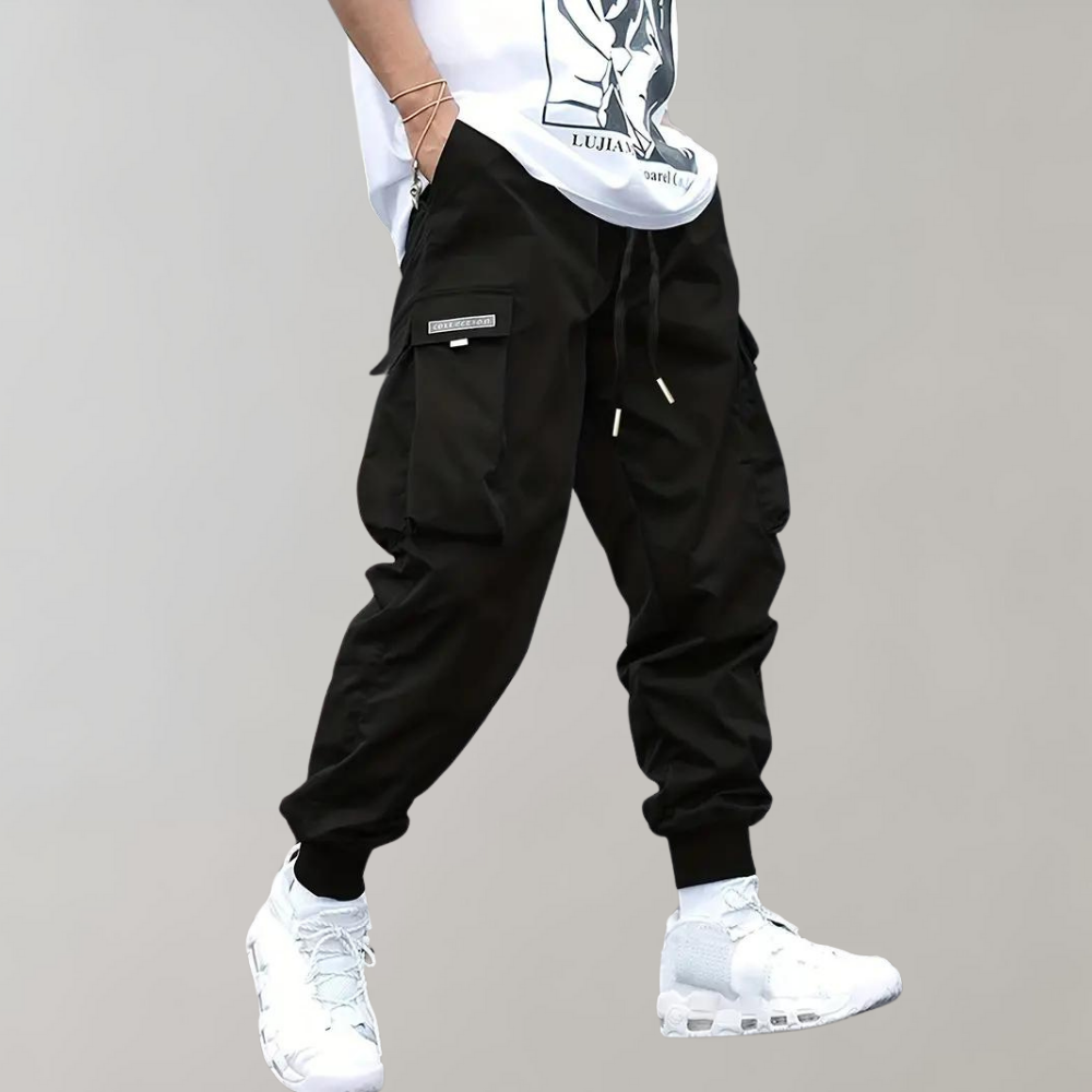 Herren Cargo Jogginghose mit Taschen und Kordelzug-Schwarz-S-Luzern Mode