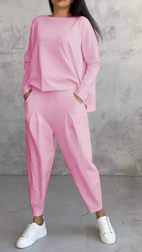 Damen Zweiteiler Set: Lässiger Oversize Pullover & Hose-Rosa-S-Luzern Mode