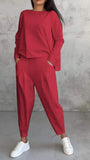Damen Zweiteiler Set: Lässiger Oversize Pullover & Hose-Rot-S-Luzern Mode