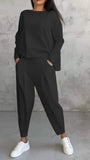 Damen Zweiteiler Set: Lässiger Oversize Pullover & Hose-Schwarz-S-Luzern Mode