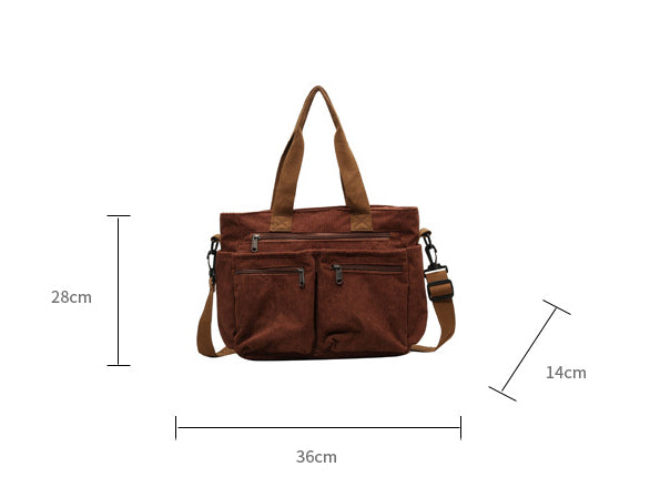 Damen Cord Schultertasche mit Reißverschluss und Fächern-Luzern Mode