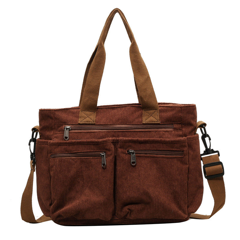 Damen Cord Schultertasche mit Reißverschluss und Fächern-Luzern Mode