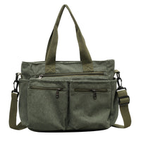 Damen Cord Schultertasche mit Reißverschluss und Fächern-Grün-Luzern Mode