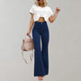 Damen High Waist Schlaghose mit Knopfverschluss Trendy-Dunkelblau-S-Luzern Mode
