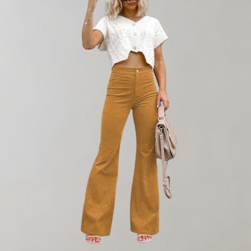 Damen High Waist Schlaghose mit Knopfverschluss Trendy-Gouden-S-Luzern Mode