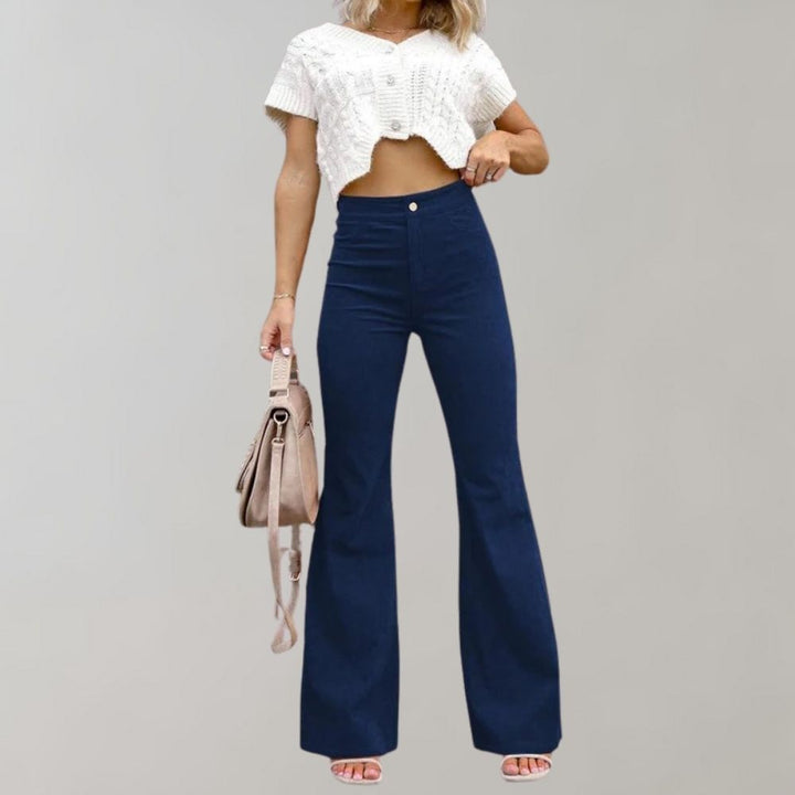 Damen High Waist Schlaghose mit Knopfverschluss Trendy-Luzern Mode
