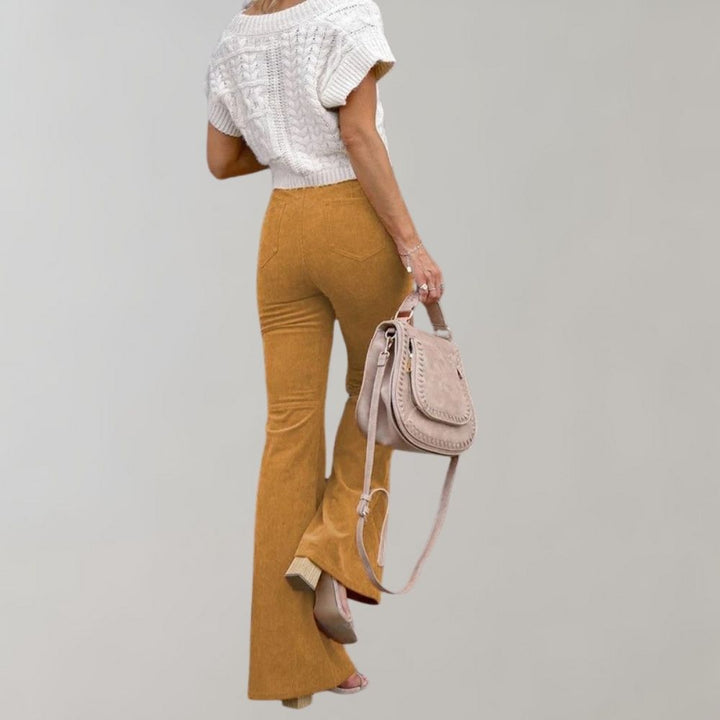 Damen High Waist Schlaghose mit Knopfverschluss Trendy-Luzern Mode