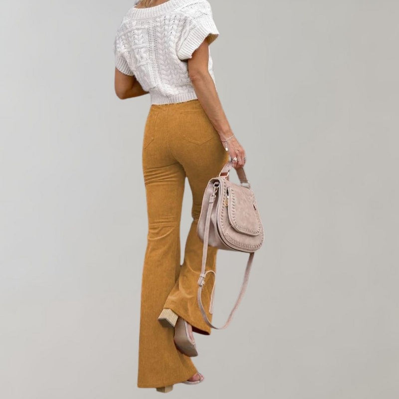 Damen High Waist Schlaghose mit Knopfverschluss Trendy-Luzern Mode
