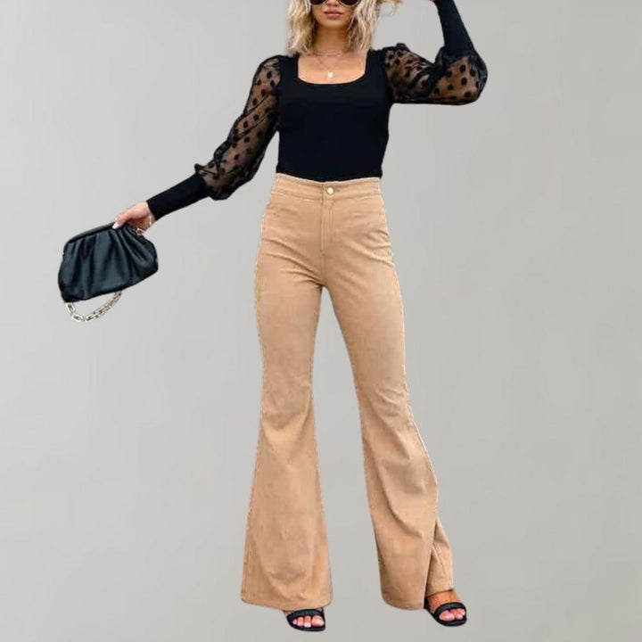 Damen High Waist Schlaghose mit Knopfverschluss Trendy-Khaki-S-Luzern Mode