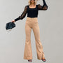 Damen High Waist Schlaghose mit Knopfverschluss Trendy-Khaki-S-Luzern Mode