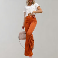 Damen High Waist Schlaghose mit Knopfverschluss Trendy-Orange-S-Luzern Mode