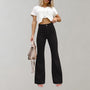 Damen High Waist Schlaghose mit Knopfverschluss Trendy-Schwarz-S-Luzern Mode
