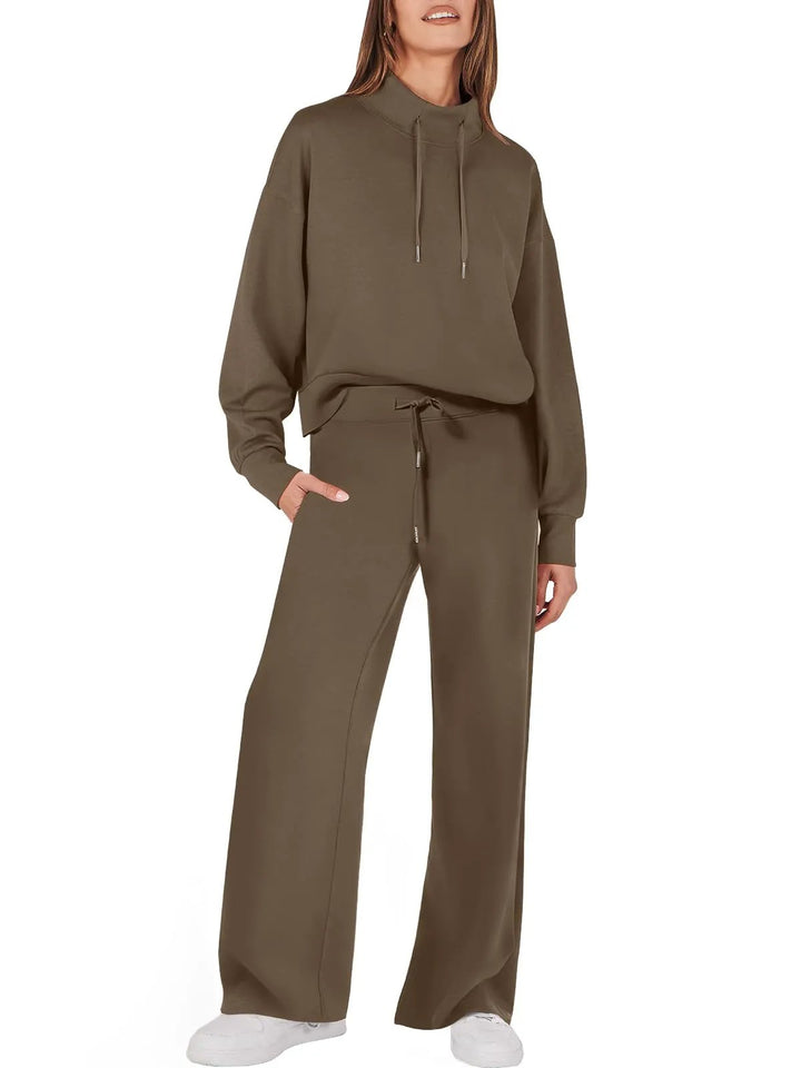 Damen Zweiteiliges Freizeitset mit Hoodie und Hose-Braun-S-Luzern Mode