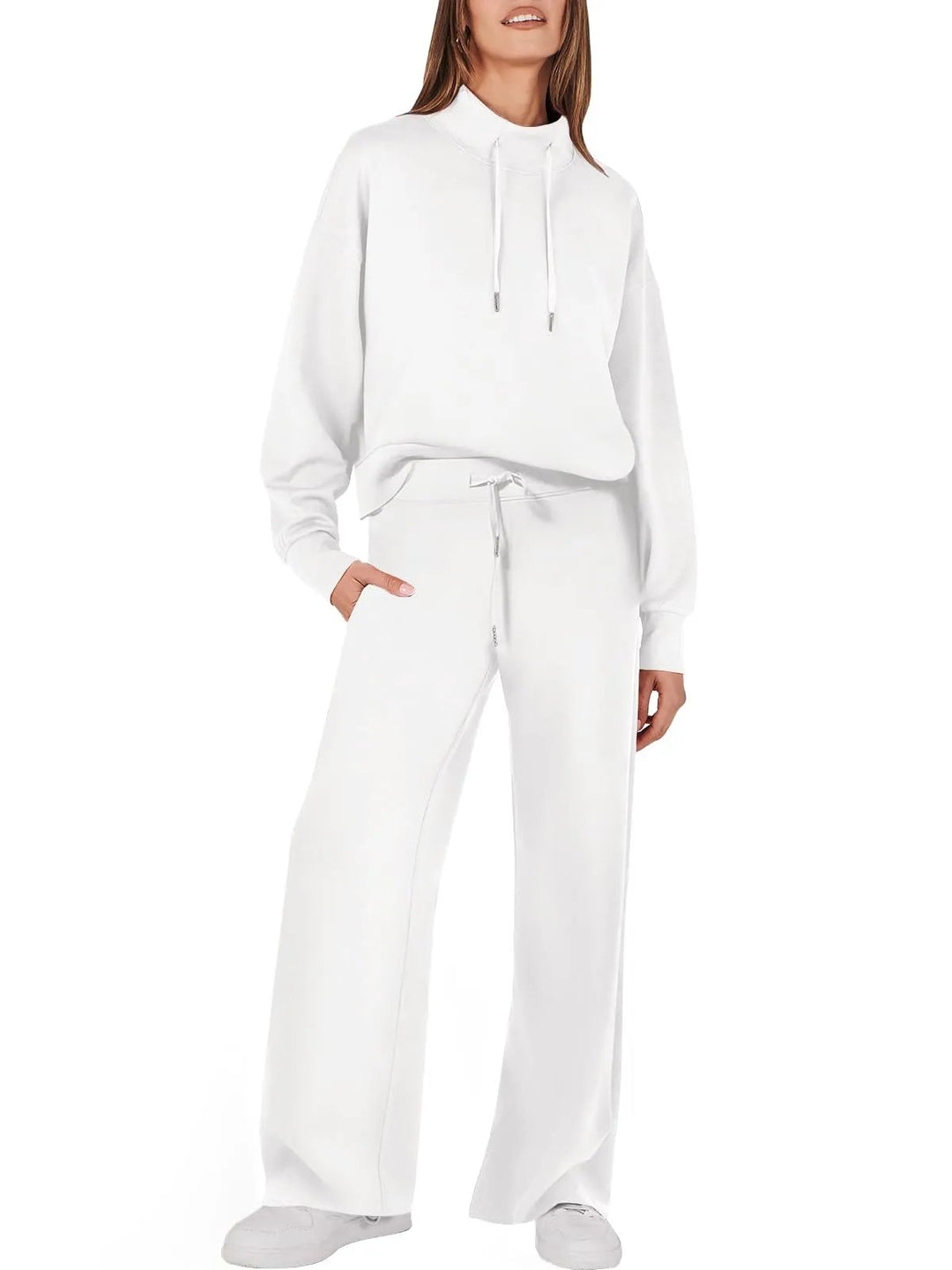 Damen Zweiteiliges Freizeitset mit Hoodie und Hose-Weiß-S-Luzern Mode