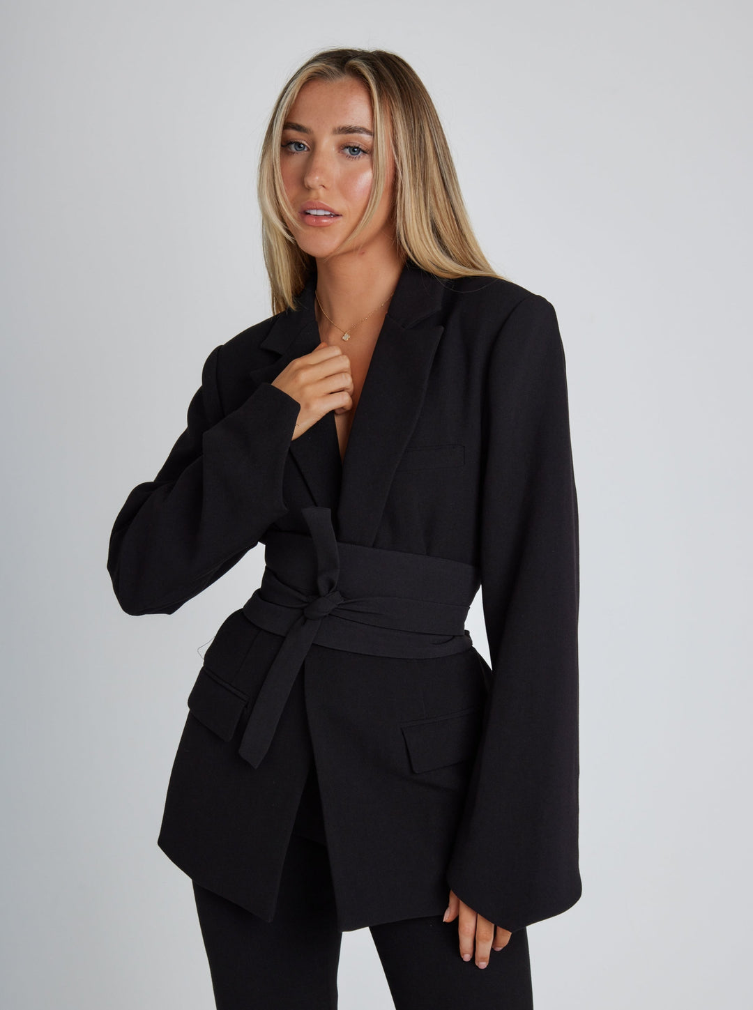 Damen Blazer mit Gürtel - Eleganter Business Look-S-Schwarz-Luzern Mode