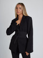Damen Blazer mit Gürtel - Eleganter Business Look-S-Schwarz-Luzern Mode