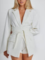 Damen Blazer mit Gürtel - Eleganter Business Look-S-Weiß-Luzern Mode