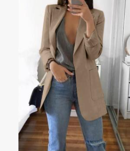 Eleganter Damenblazer für Business und Freizeit Outfits-Khaki-S-Luzern Mode