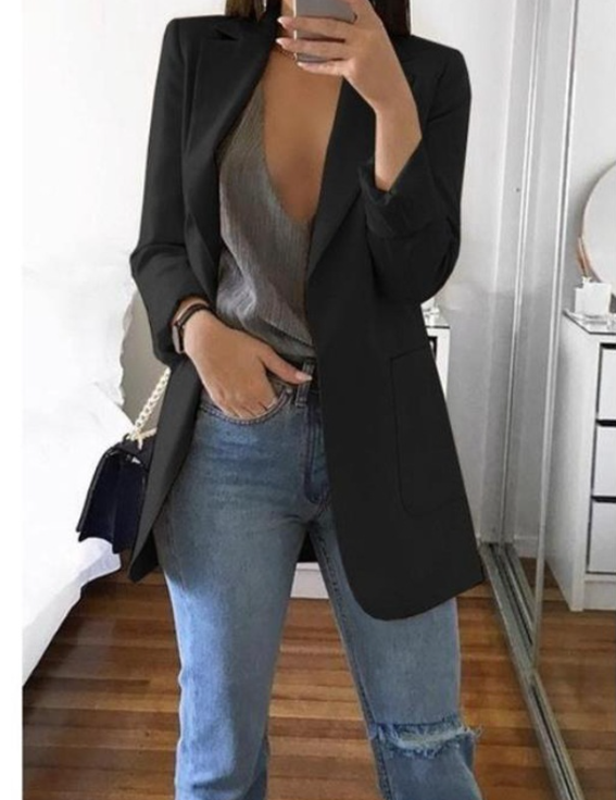Eleganter Damenblazer für Business und Freizeit Outfits-Schwarz-S-Luzern Mode