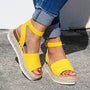 Damen Espadrille Sandalen | Keilabsatz | Offen | Fesselband | Verstellbar-Gelb-35-Luzern Mode