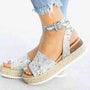 Damen Espadrille Sandalen | Keilabsatz | Offen | Fesselband | Verstellbar-Grau Schlangenprint-35-Luzern Mode