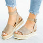Damen Espadrille Sandalen | Keilabsatz | Offen | Fesselband | Verstellbar-Khaki-35-Luzern Mode