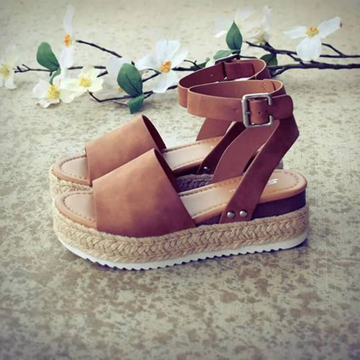 Damen Espadrille Sandalen | Keilabsatz | Offen | Fesselband | Verstellbar-Luzern Mode