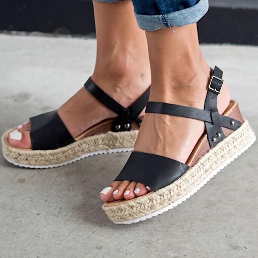 Damen Espadrille Sandalen | Keilabsatz | Offen | Fesselband | Verstellbar-Luzern Mode