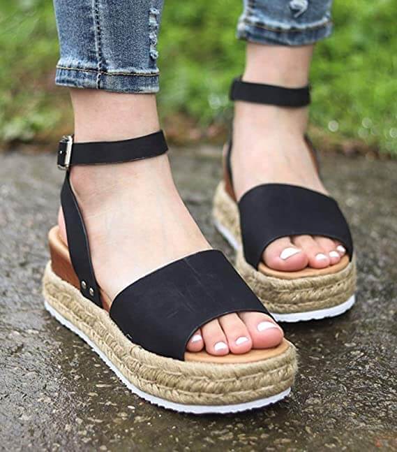 Damen Espadrille Sandalen | Keilabsatz | Offen | Fesselband | Verstellbar-Luzern Mode